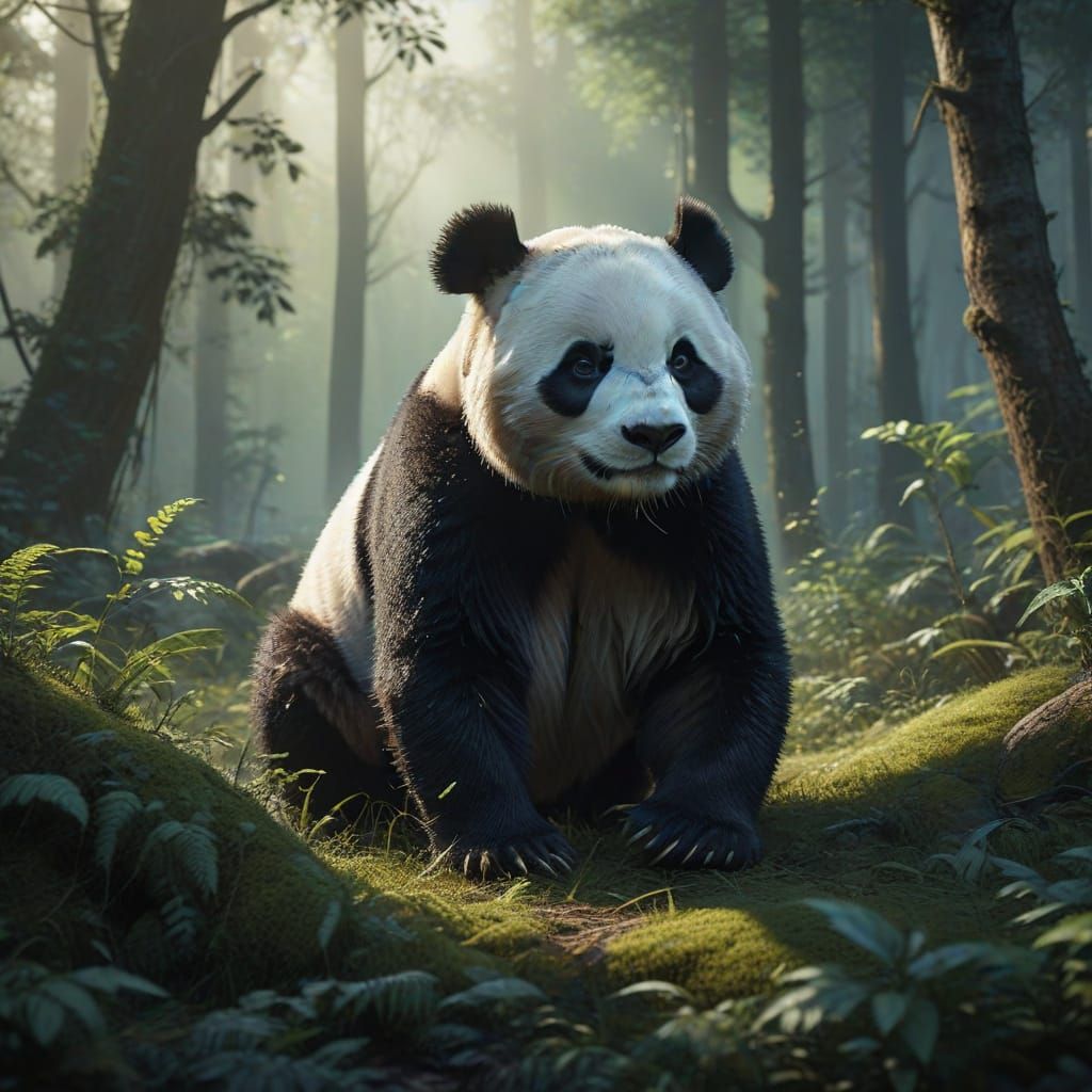 Serenely Majestic Panda in Enchanted Forest