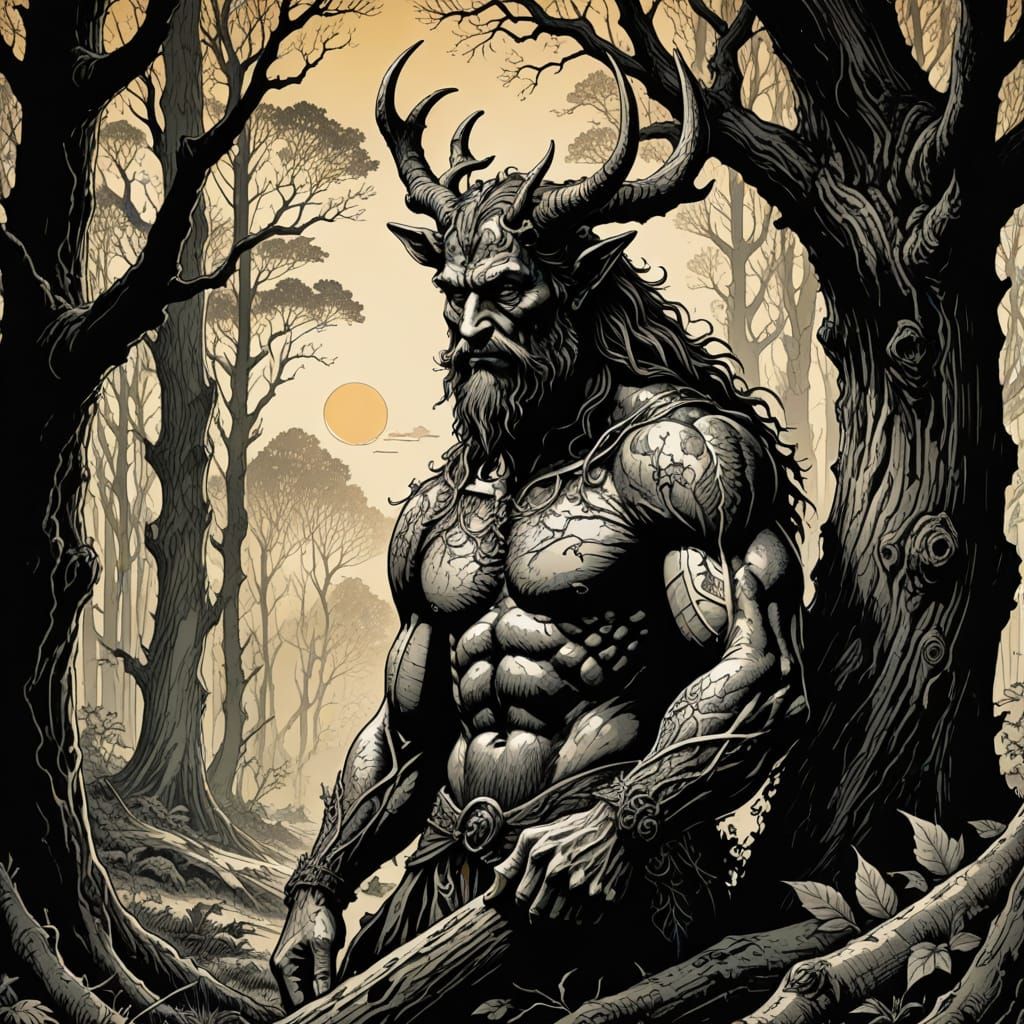 Ethereal Satyr Amidst Ancient Mystic Forest