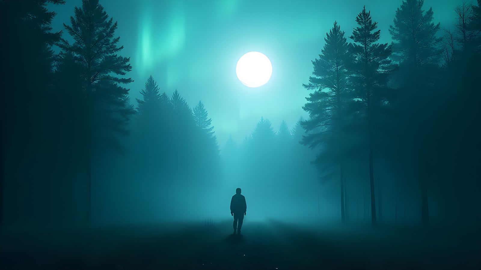 Ethereal Figure in Moonlit Forest Fantasy