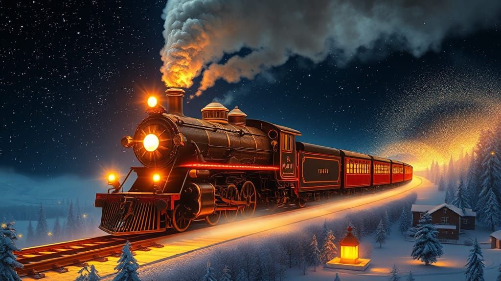 Magical Steam Train Soars Through Starry Night Sky