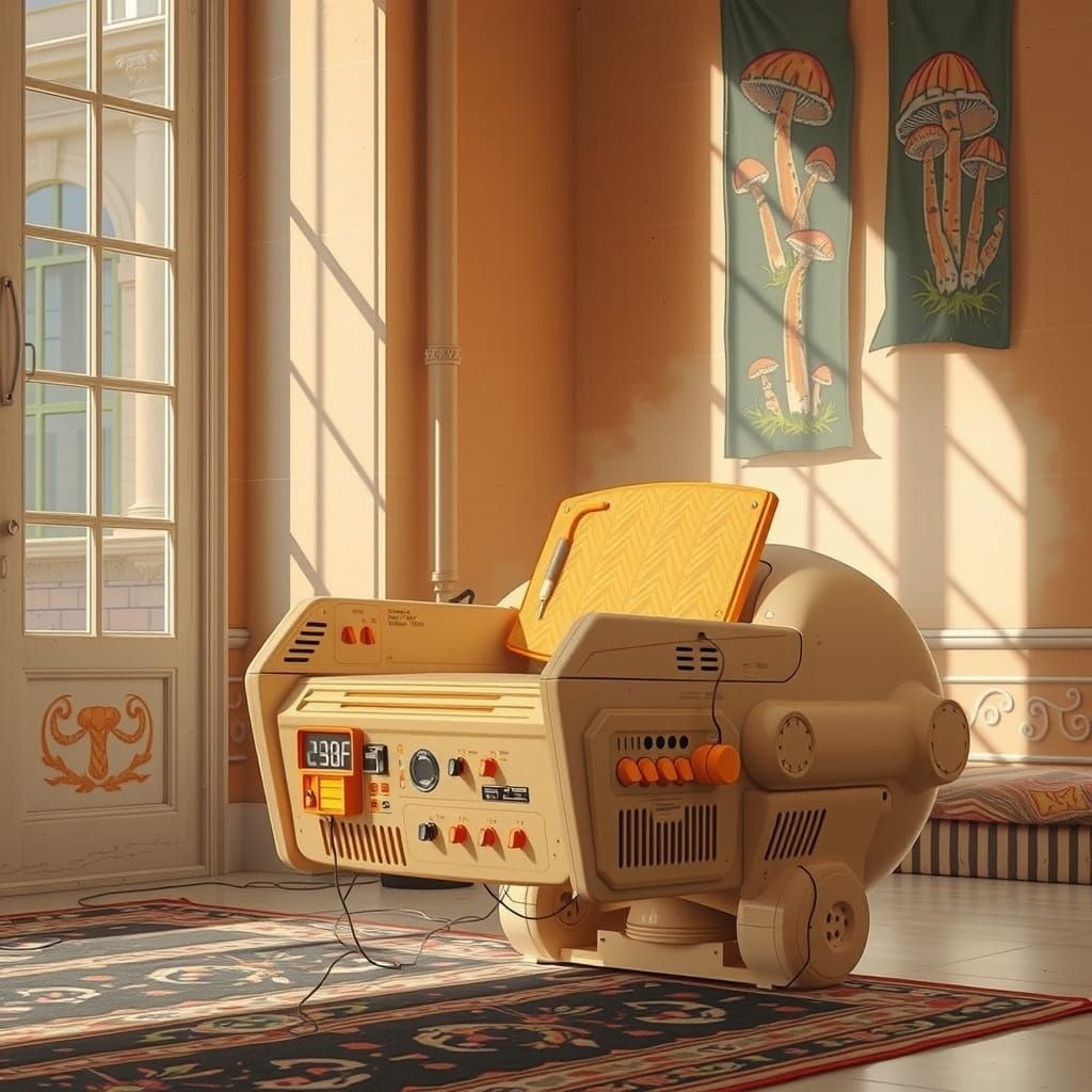 Futuristic Chewing Gum Bungalow with Mushroom Flags