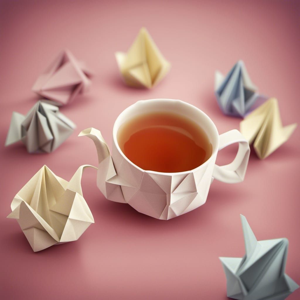 Origami Tea Cup Papercraft in 8K Resolution