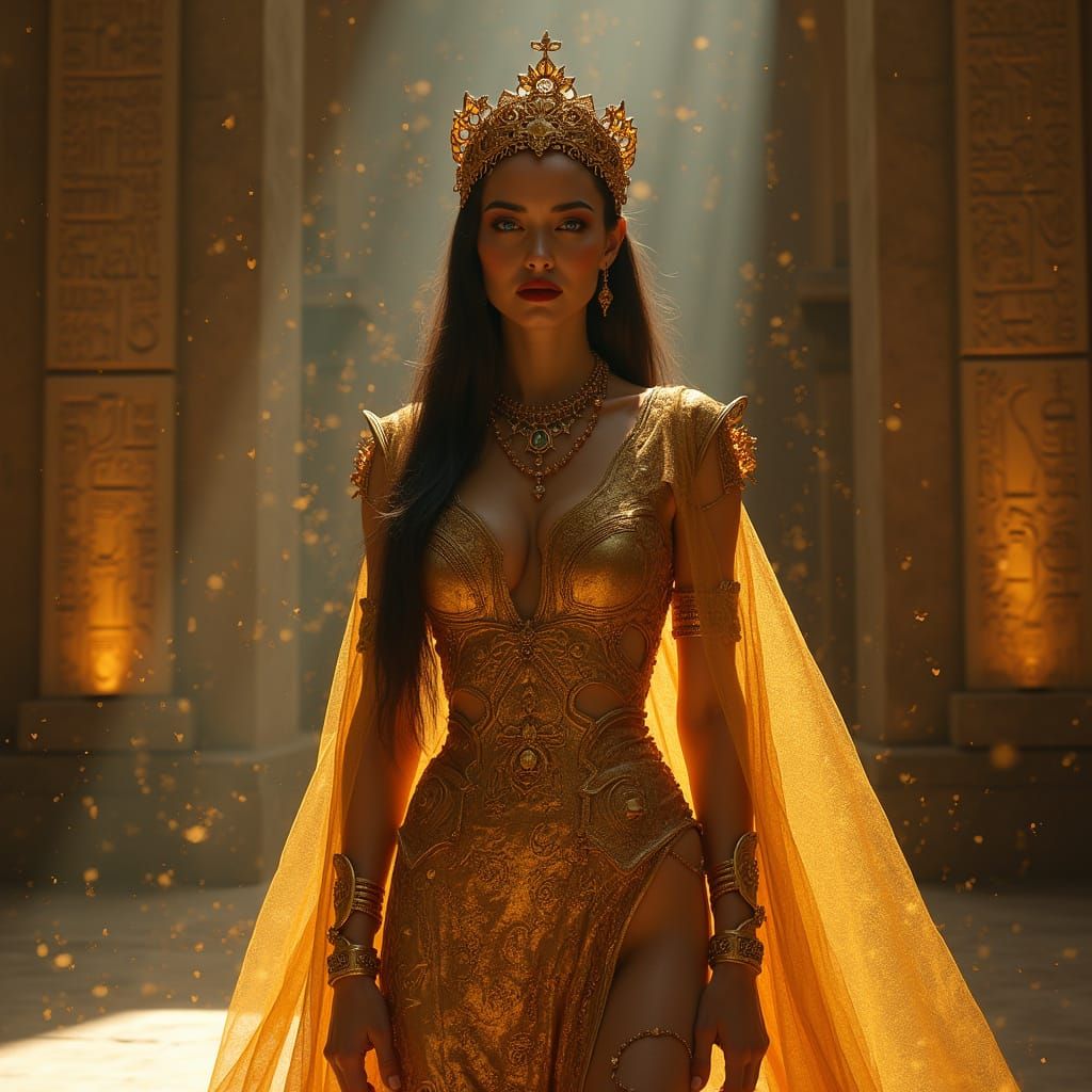 Ethereal Babylonian Goddess in Golden Baroque-Gothic Splendo...
