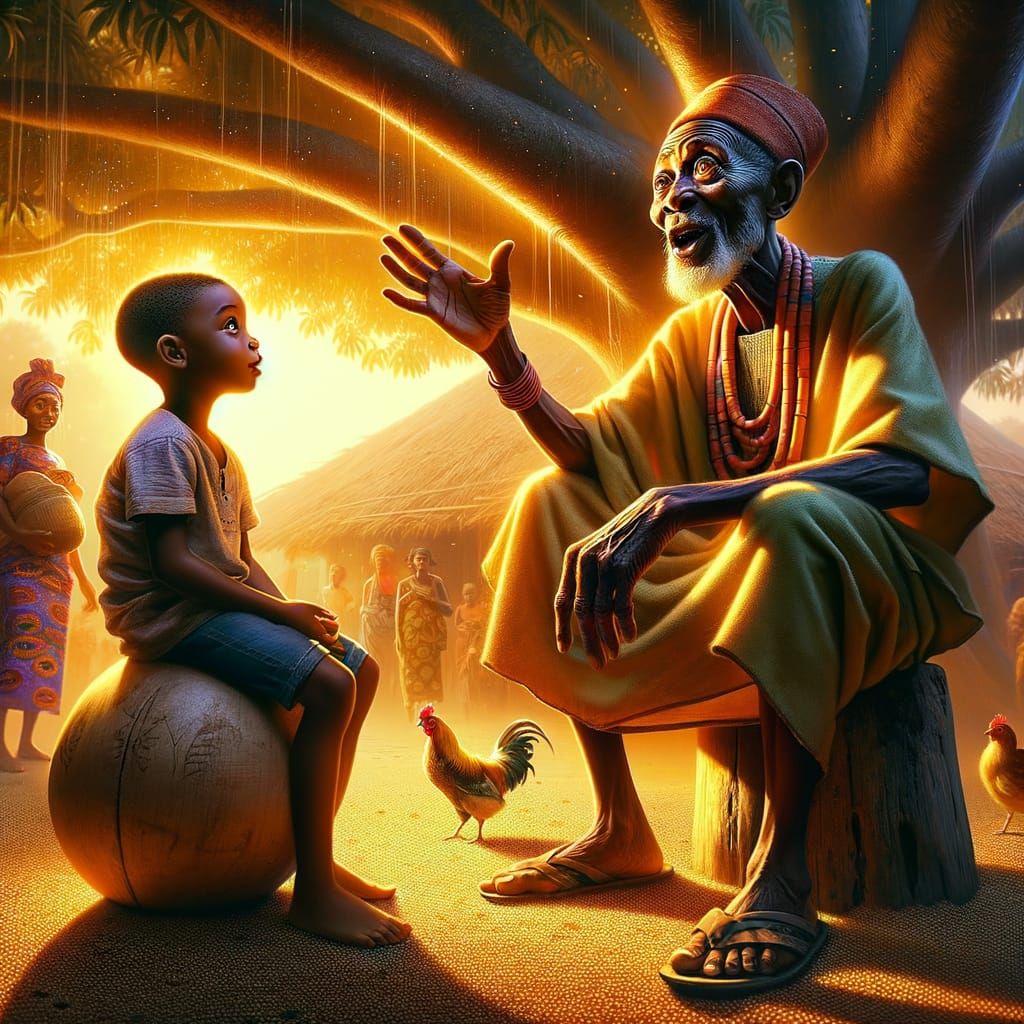 Wise Igbo Father Shares Stories with Son under Mango Tree