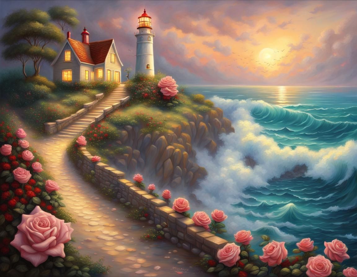 Lighthouse Fantasy: Oil Painting in Hyperrealism