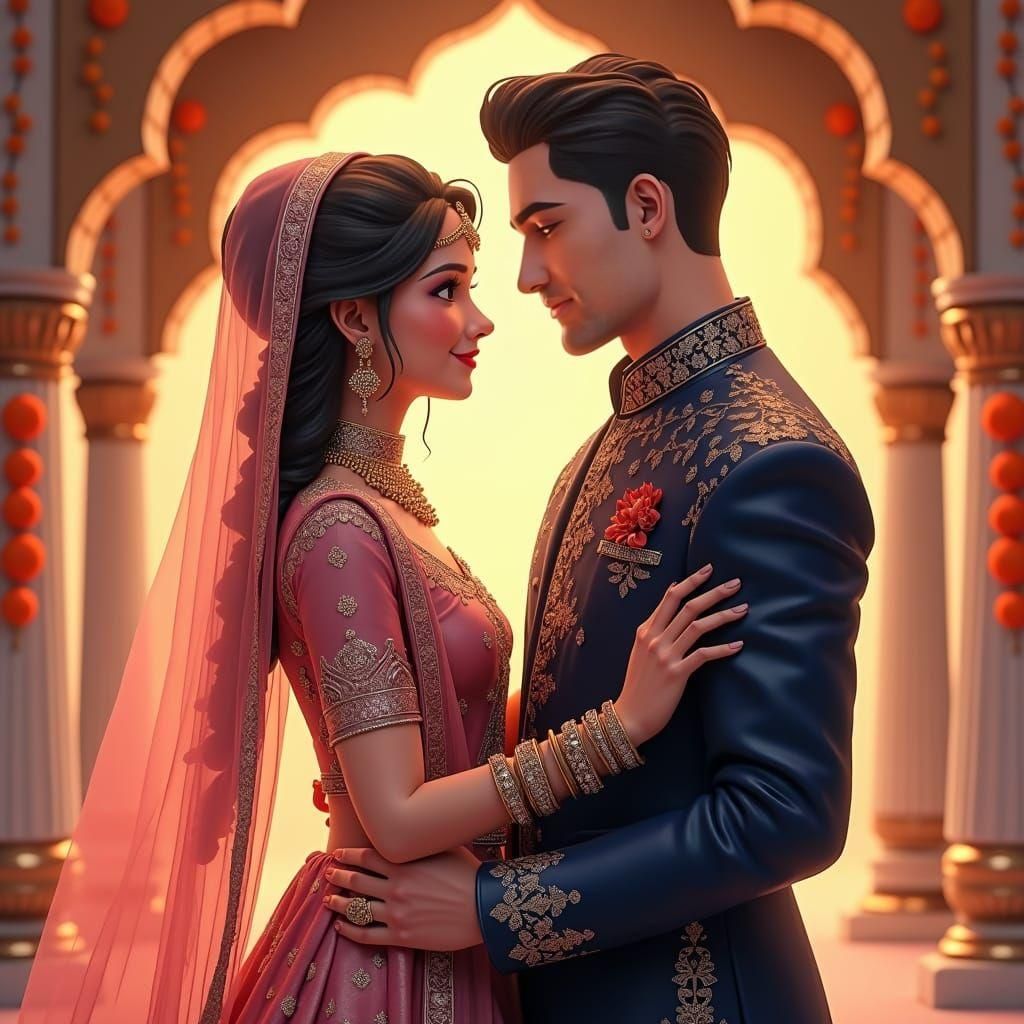 Indian Wedding: Bride and Groom in Anime Style