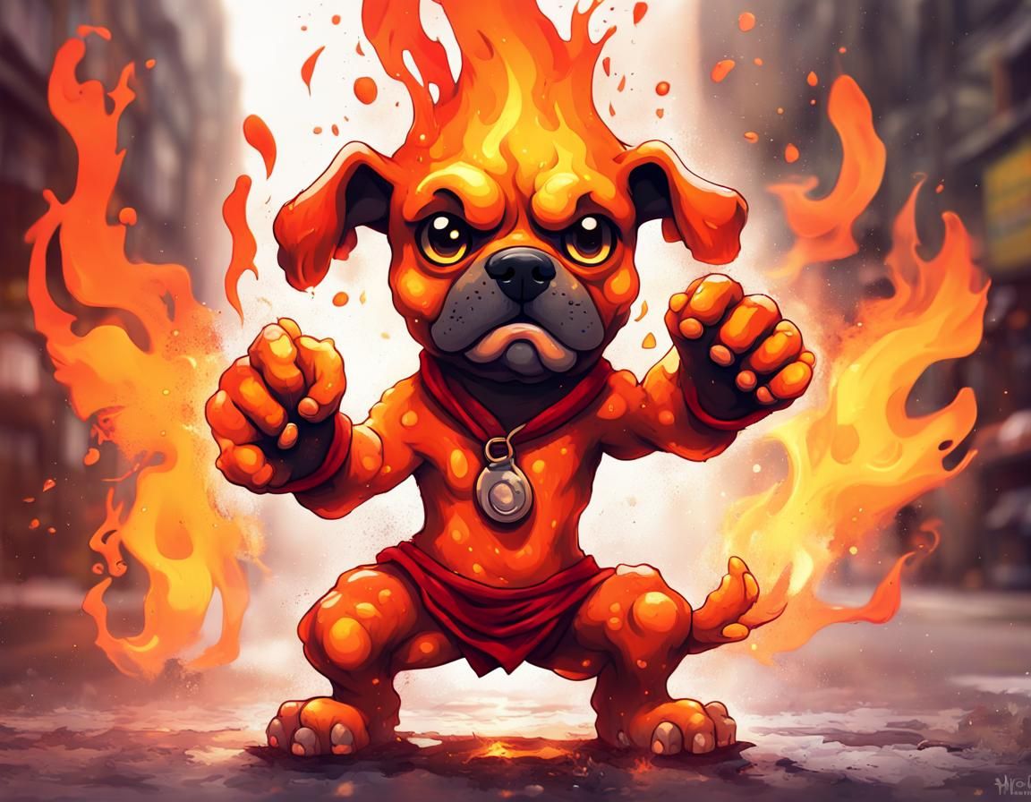 Fiery Fire Dog Elemental in Graffiti Art Style