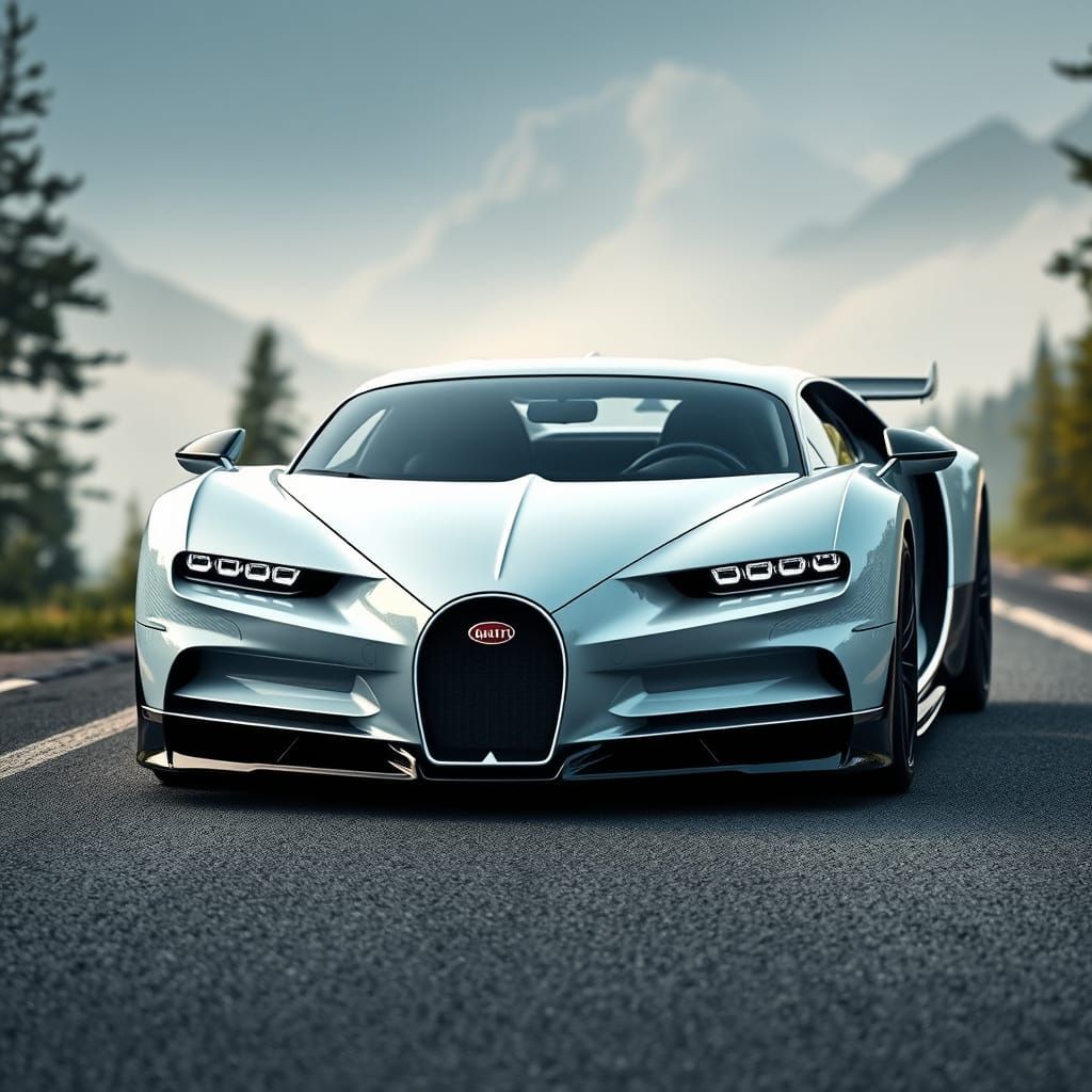 Bugatti Centodieci on Mountain Road, Photorealistic