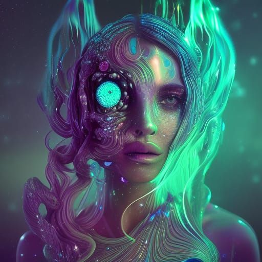 Bioluminescent DJ Girl in Holographic Style