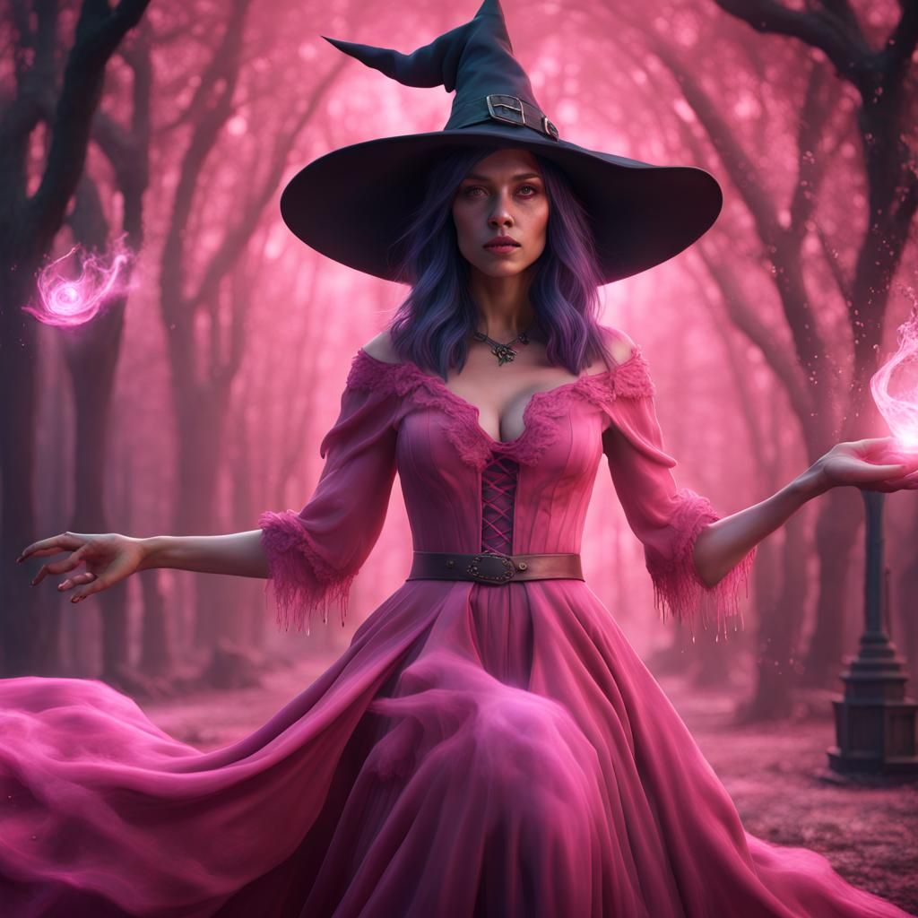 Beautiful Witch Spellcasting in Hyperrealistic Style
