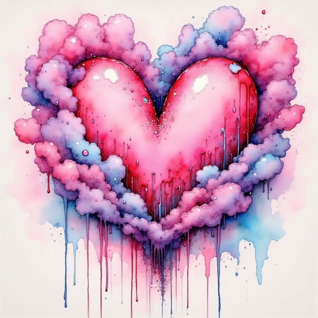 Whimsical Heart in Pastel Hues with Swirling Clouds