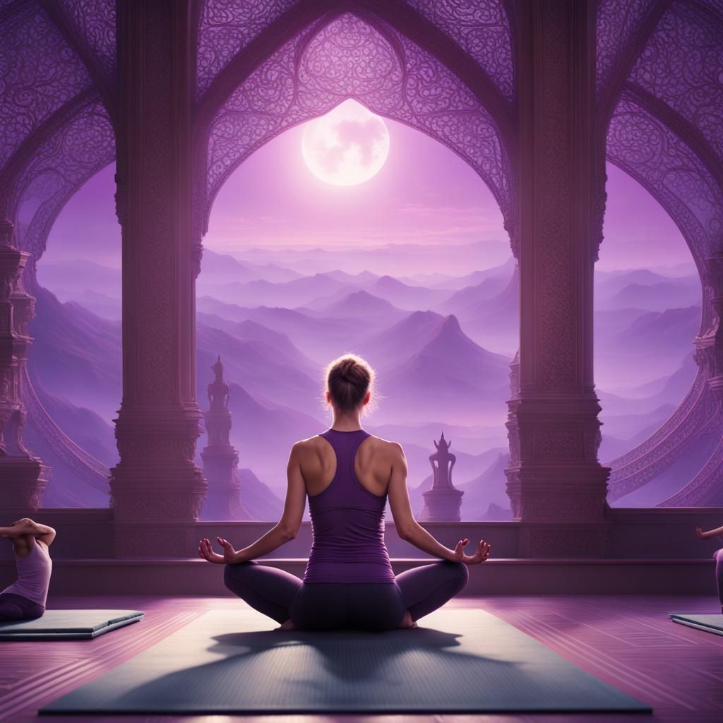 Family Yoga Alignment in Violet, Digital Matte Painting