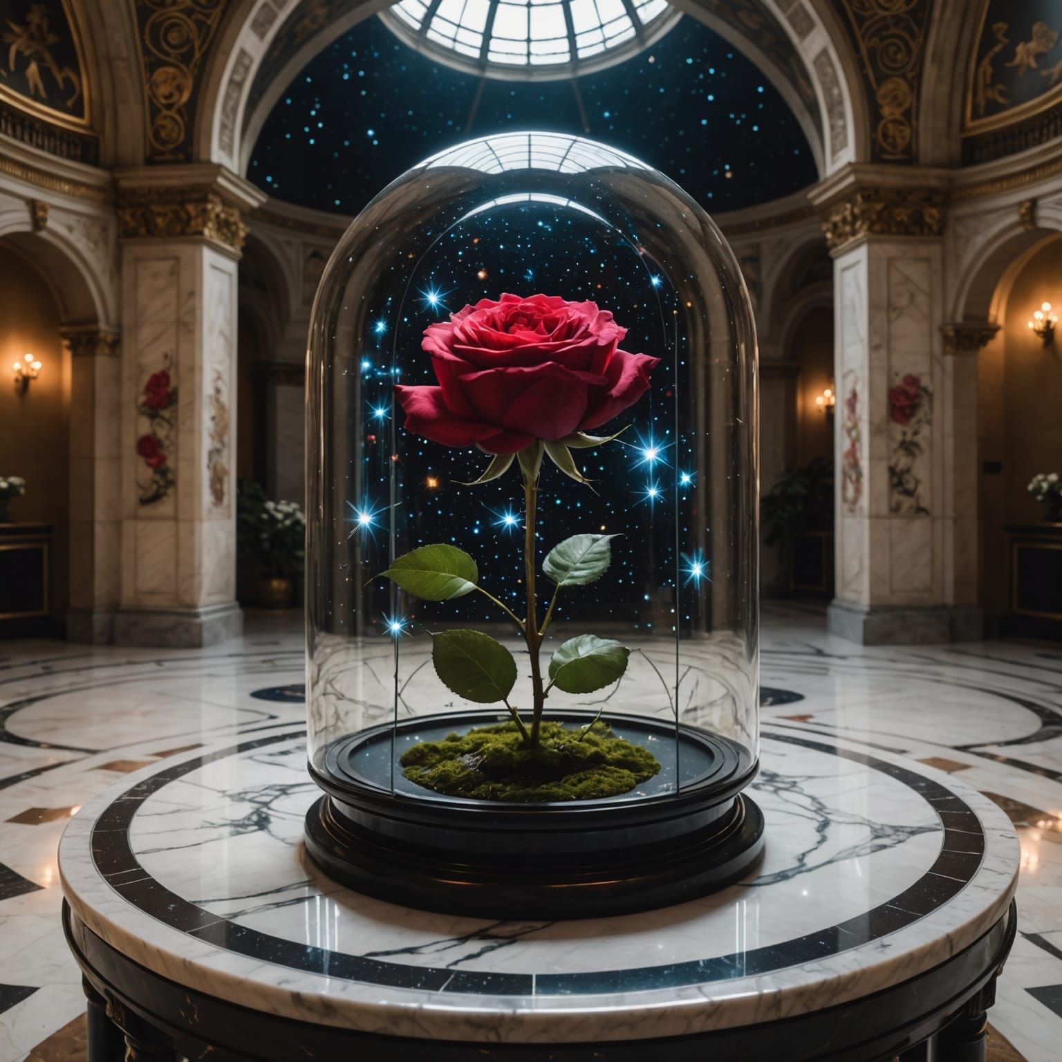 Galaxy Rose Silhouette in Glass Dome