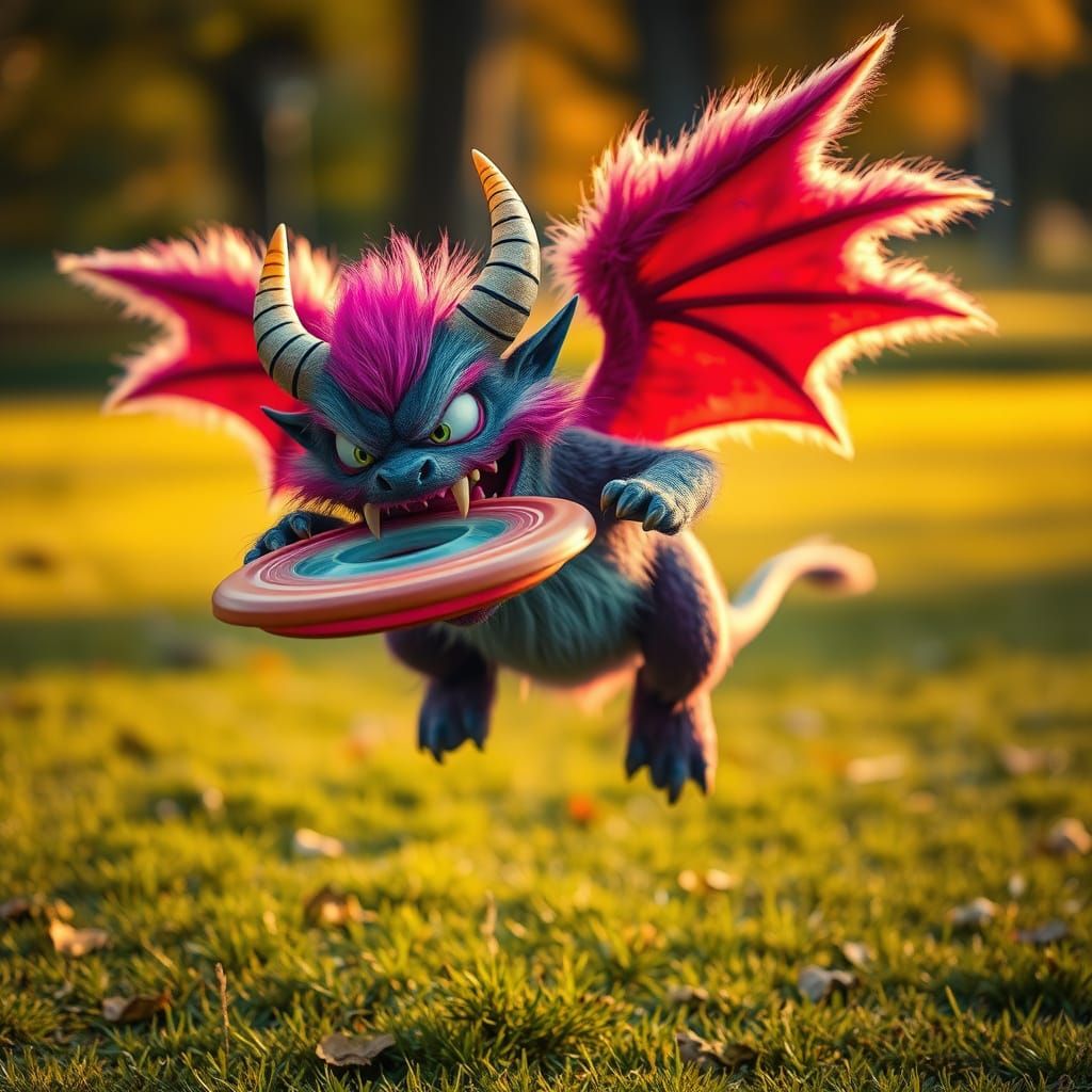 Mythical Frisbee Catcher in Whimsical Park