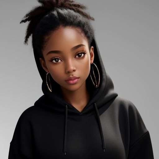 Young Woman in Black Hoodie: Photorealistic Mockup