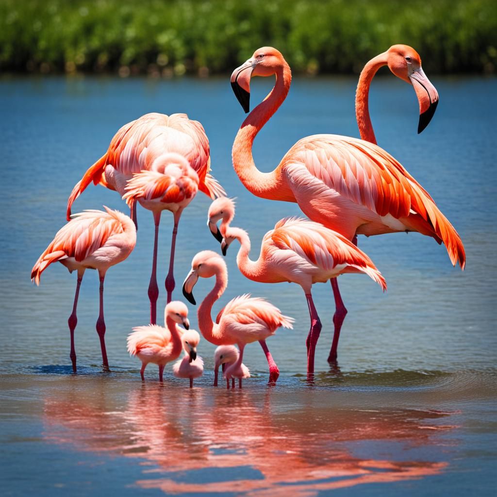 Flamingo Family in the Sun