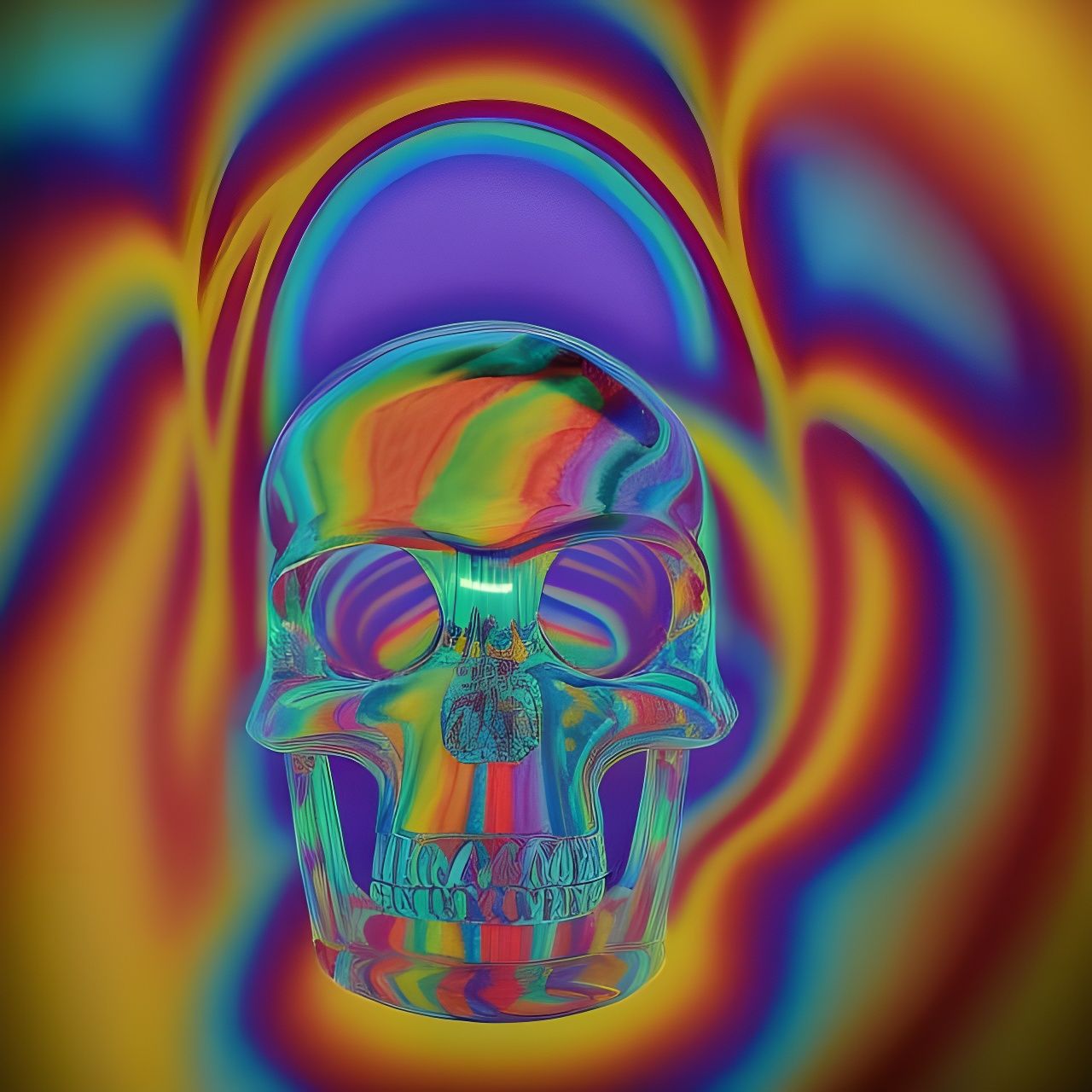 Psychedelic Crystal Skull Fractal Art in 1960s Style