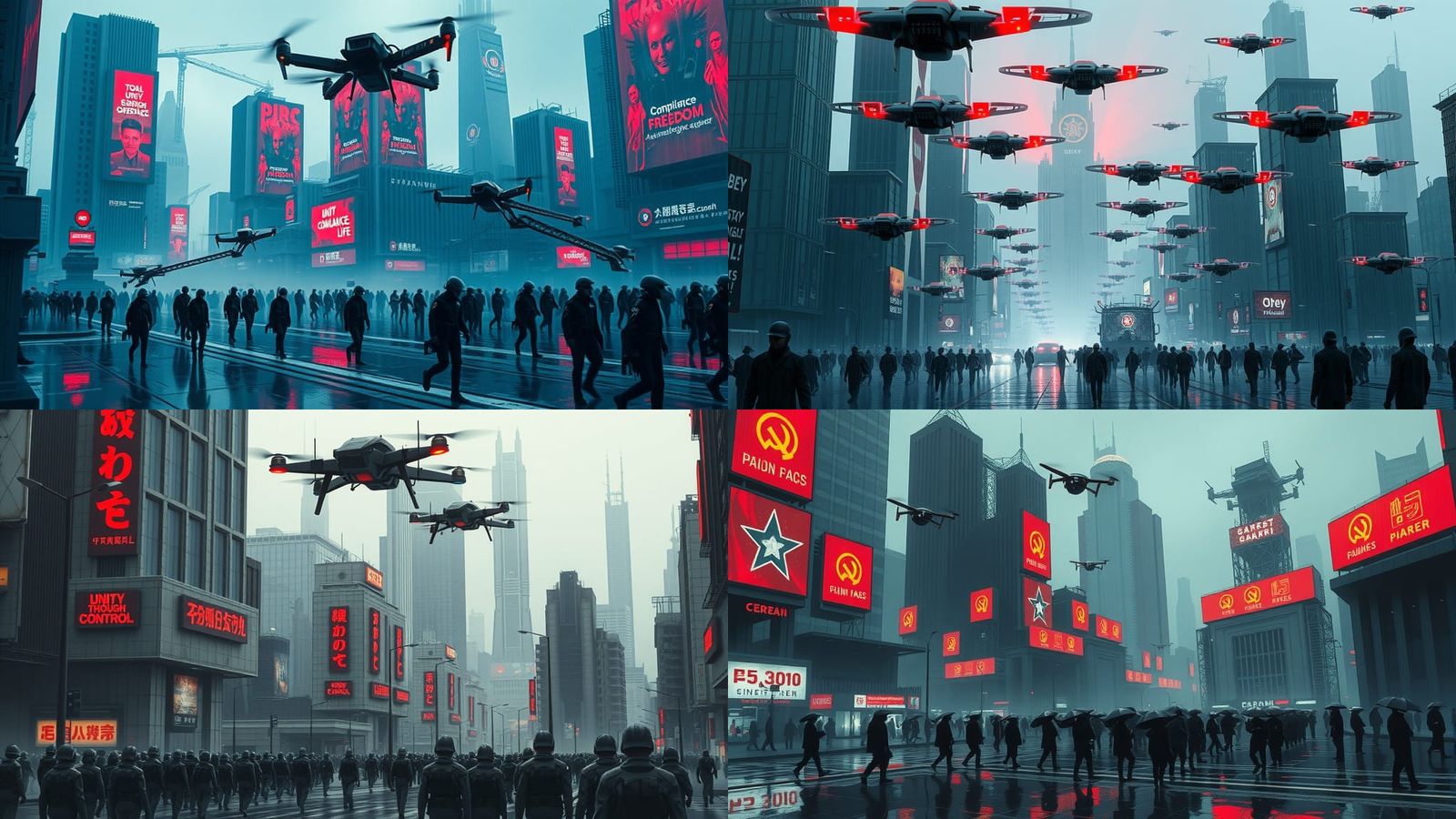 Dystopian City Under Authoritarian Control in Cyberpunk Styl...