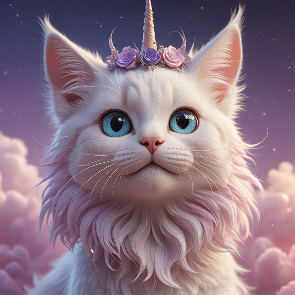 Whimsical Pink Unicorn Kitten in Ethereal Halo