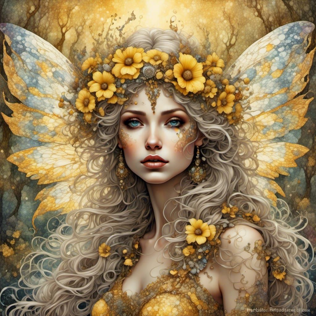 Fairy in Ethereal Forest with Ornate Wings
