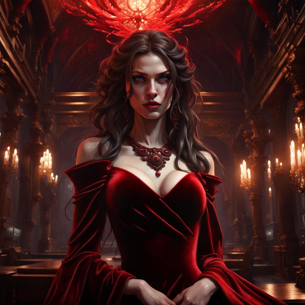Dark Fantasy Woman in Velvet Dress