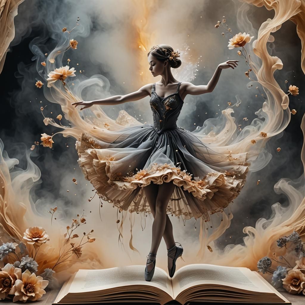 Ethereal Smoke Ballerina Dances in Magical Book