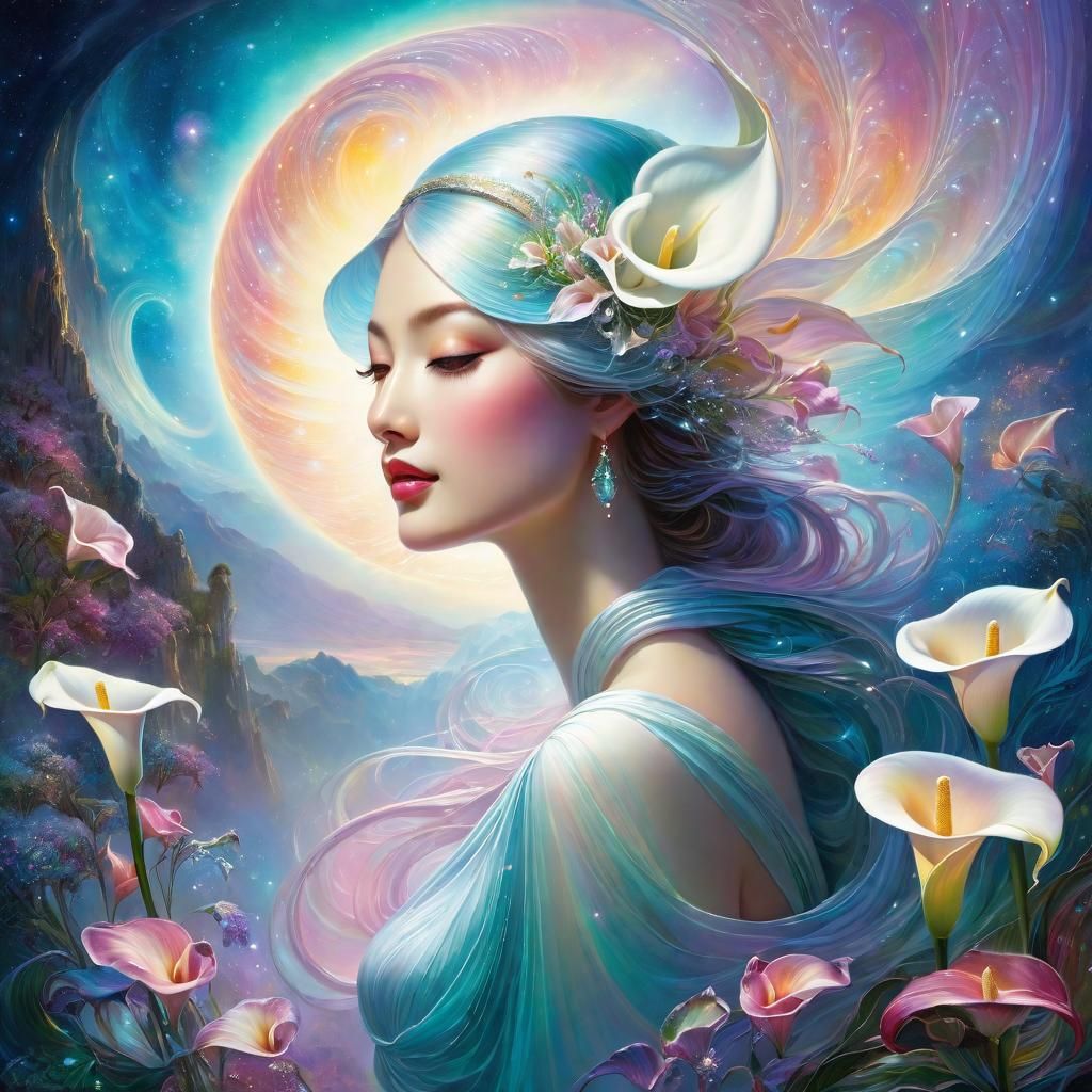Calla Lily with Swirling Nebula Background