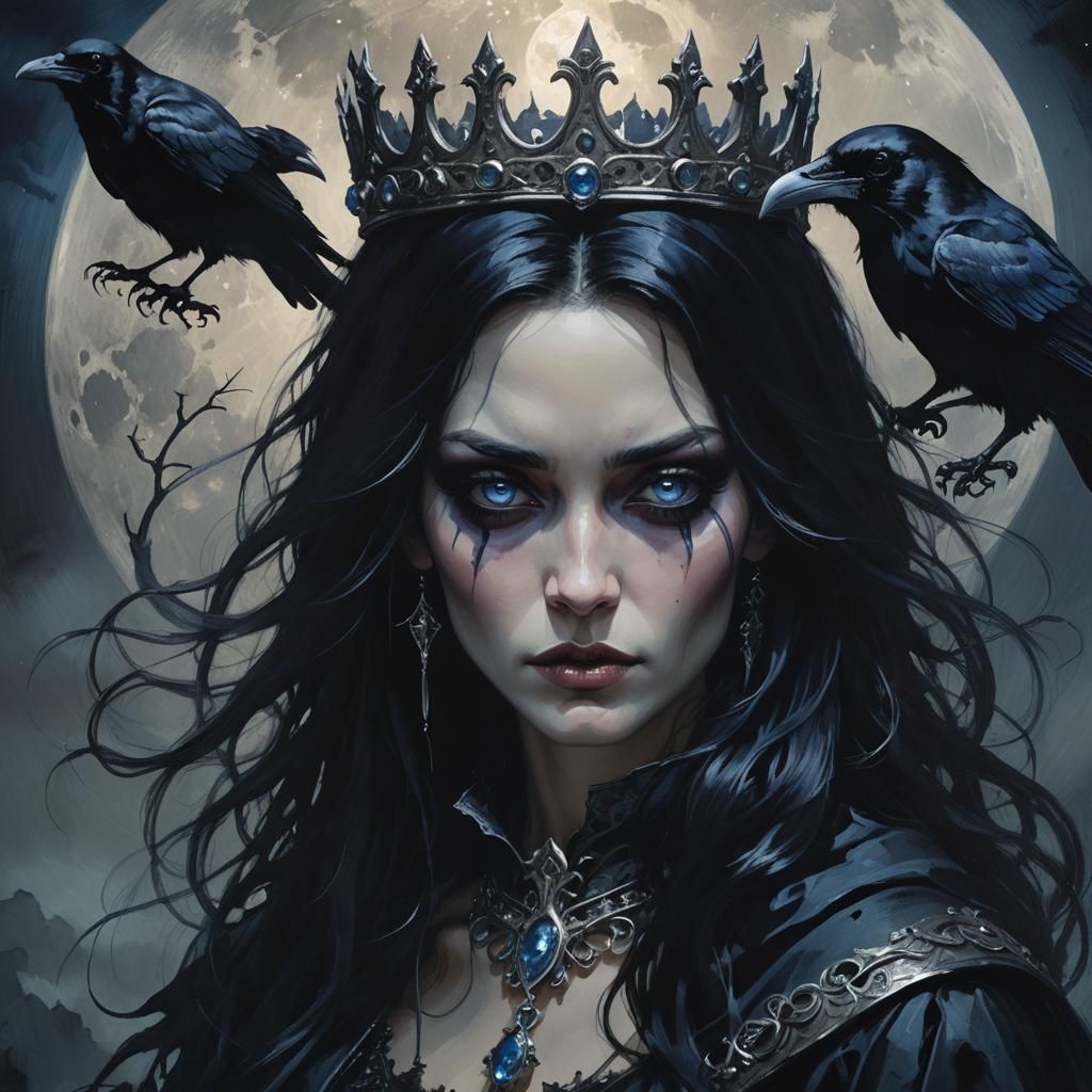 Gothic Witch and Raven Portrait in Dramatic Lighting