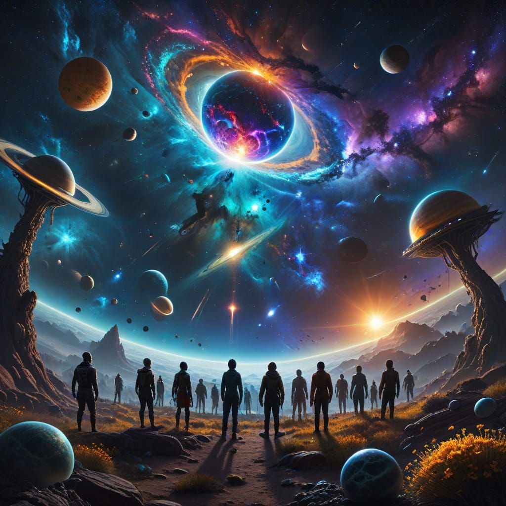 Cosmic Beings Gaze at Neighbors with Hope and Charity in a V...