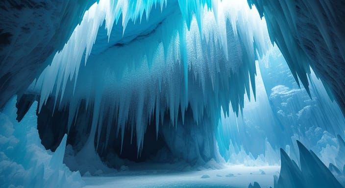 Ice Cave with Vibrant Iridescent Foil and Glowing Textures