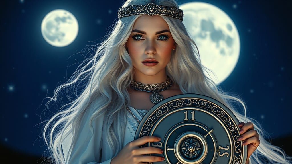 Celtic Goddess Arianrhod Under the Moon