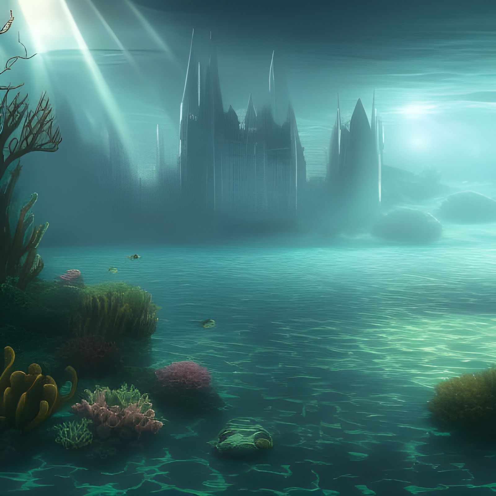 Mystical Underwater City in Fantasy Landscape