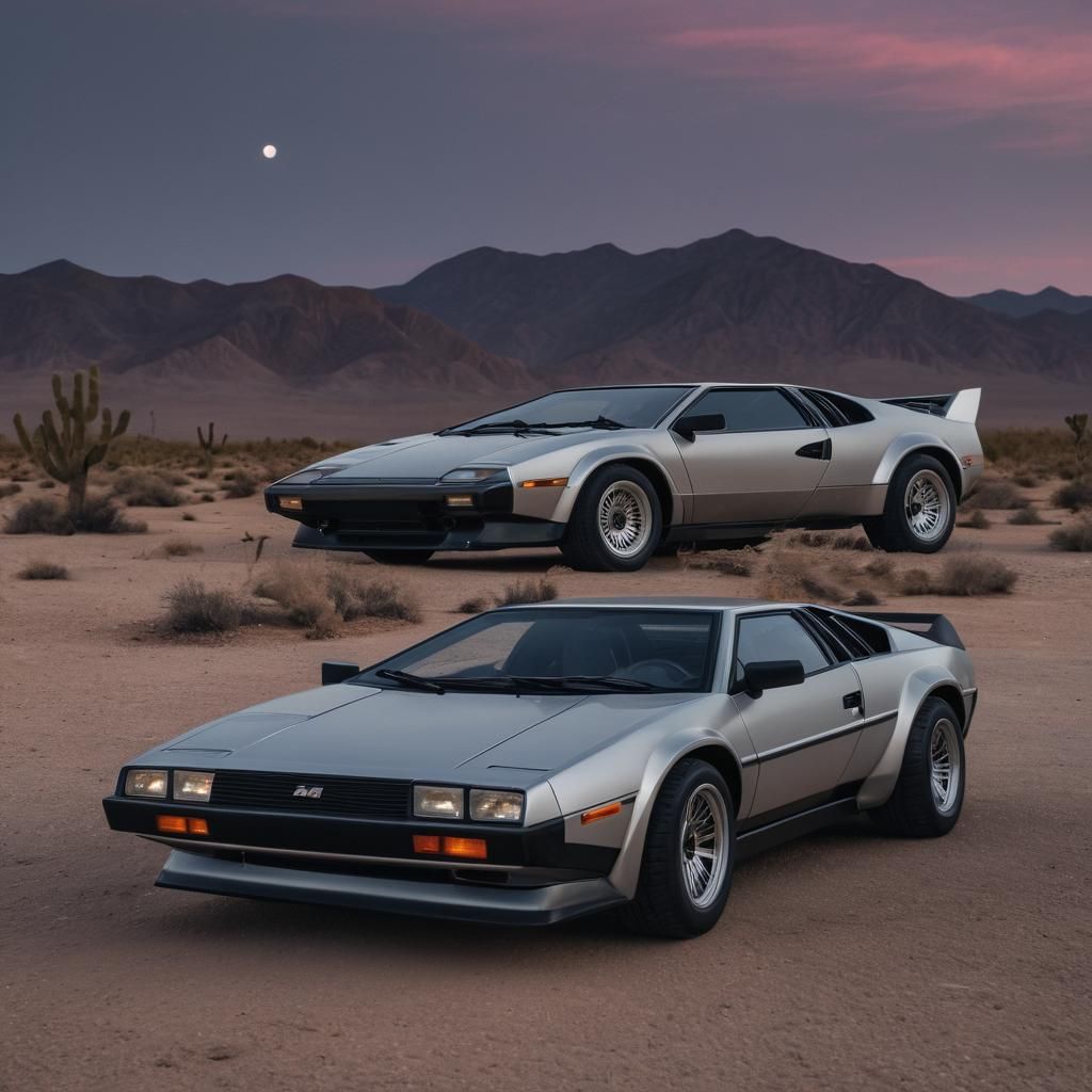 Vaporwave Countach and DeLorean Sunset