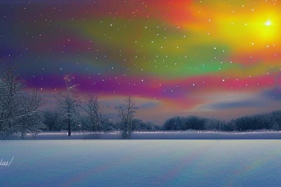 Snowy Sunrise in Astral Mixed Media Style