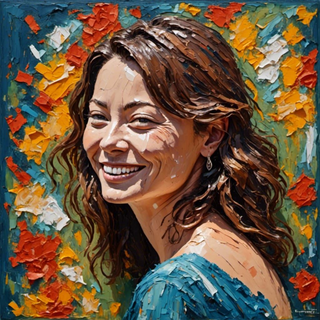 Hyperreal Impasto Portrait of Smiling Woman