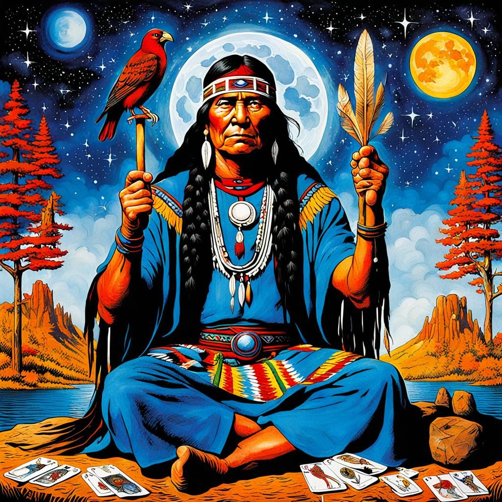 Native American Shaman Reads Trickster Tarot