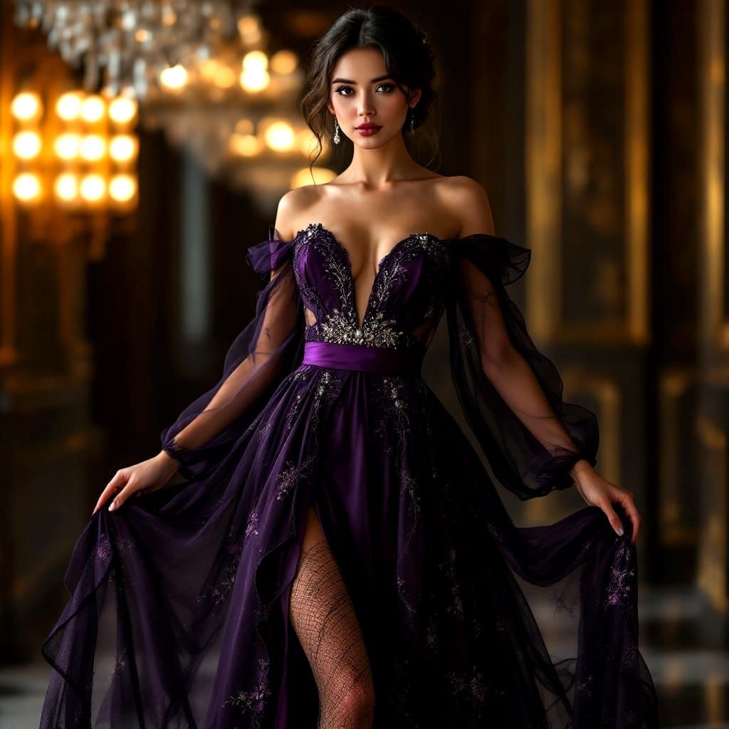 Striking Purple Ball Gown in Art Deco Style