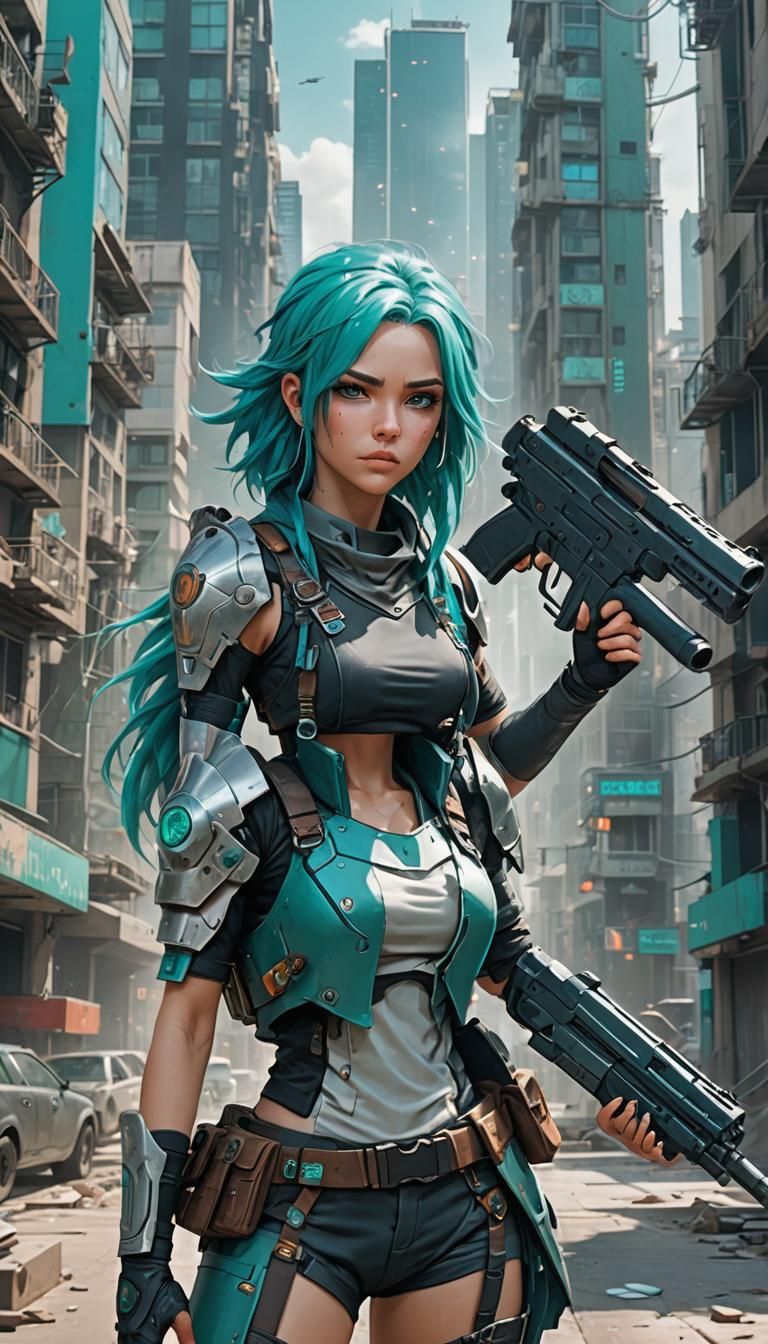 Futuristic Warrior with Turquoise Hair in Everreach Labs