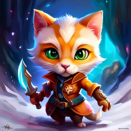 Adorable Chibi Tabaxi Rogue as Splash Art