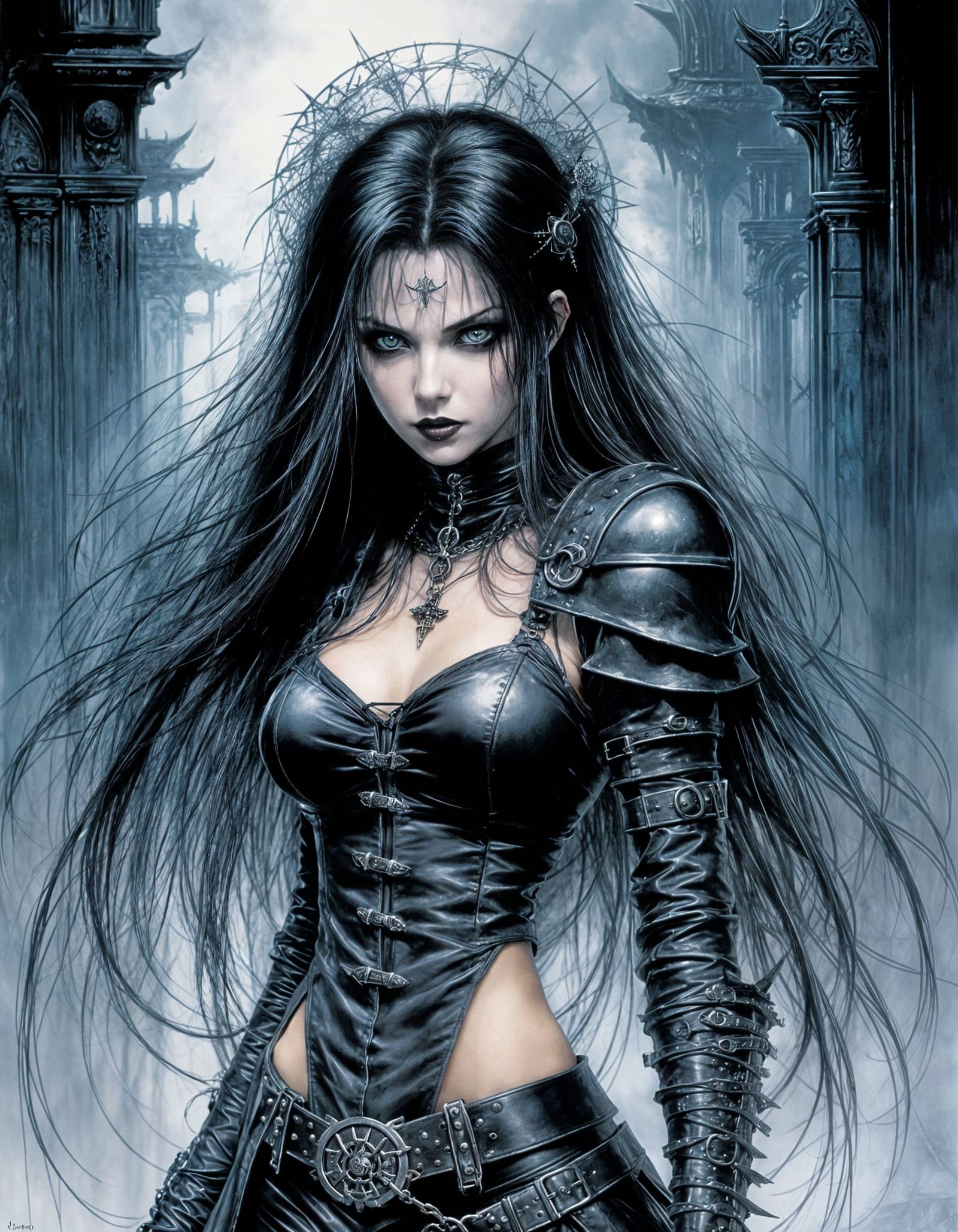 Goth Girl Portrait in Bold Comic Art Style