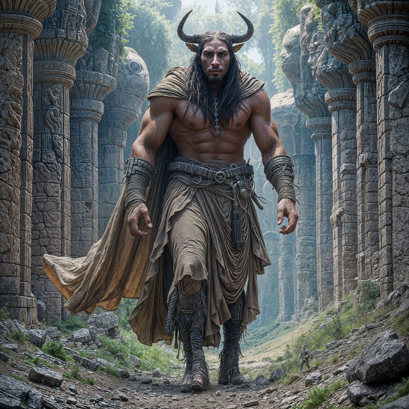 Man-Beast Explorer in Ancient Ruins