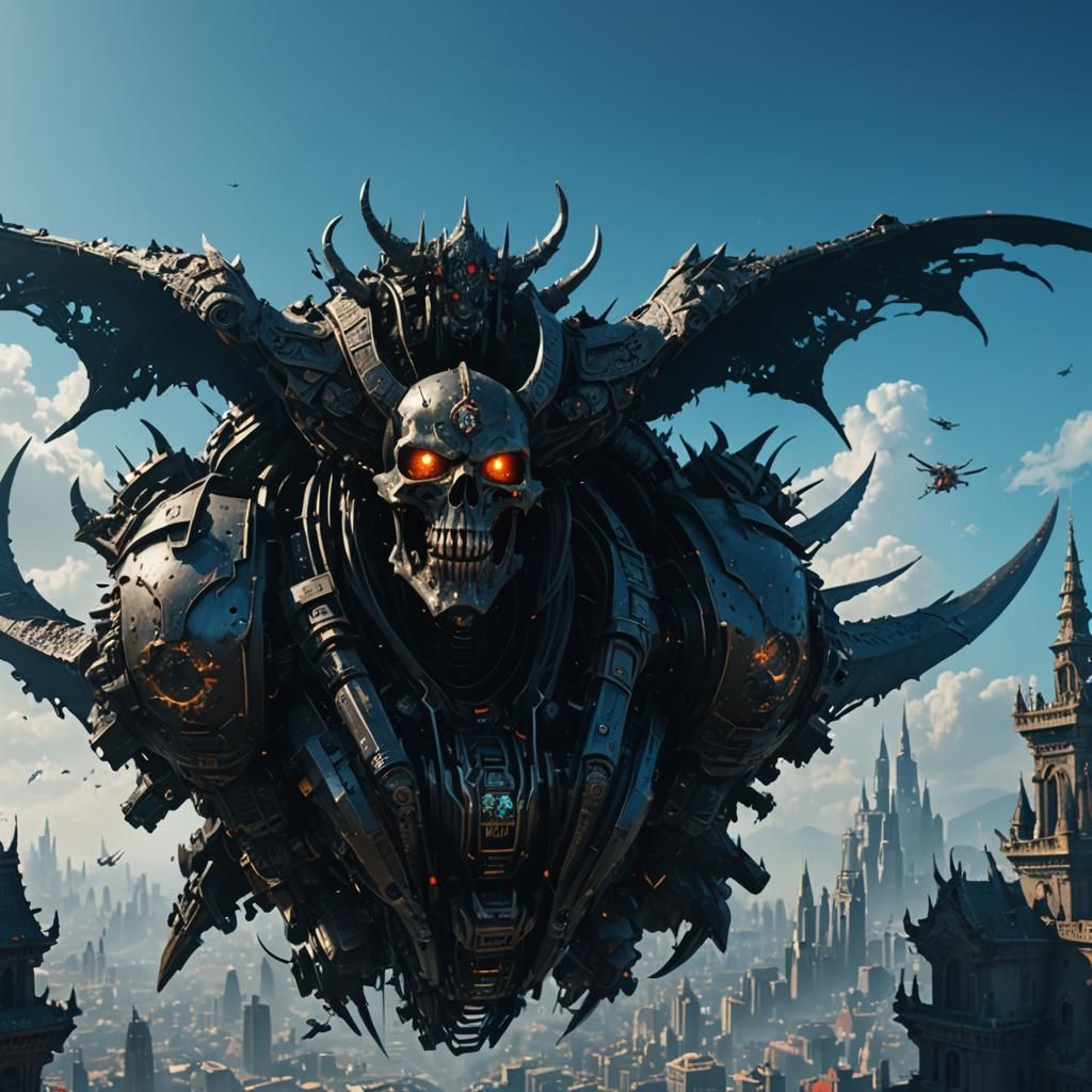 Mechanical God of Death Flies Over City