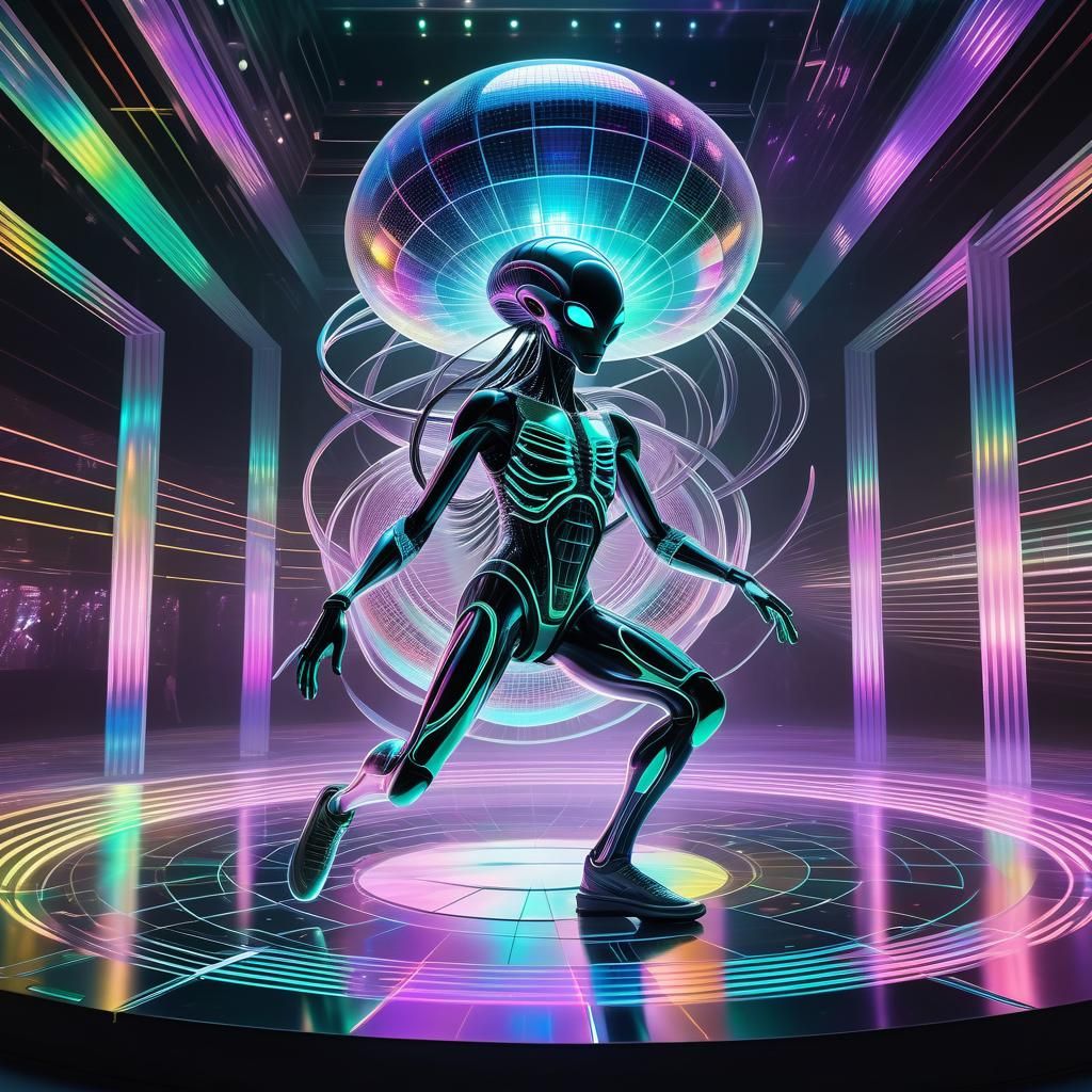 Holographic Alien Dances in Neon Space Disco