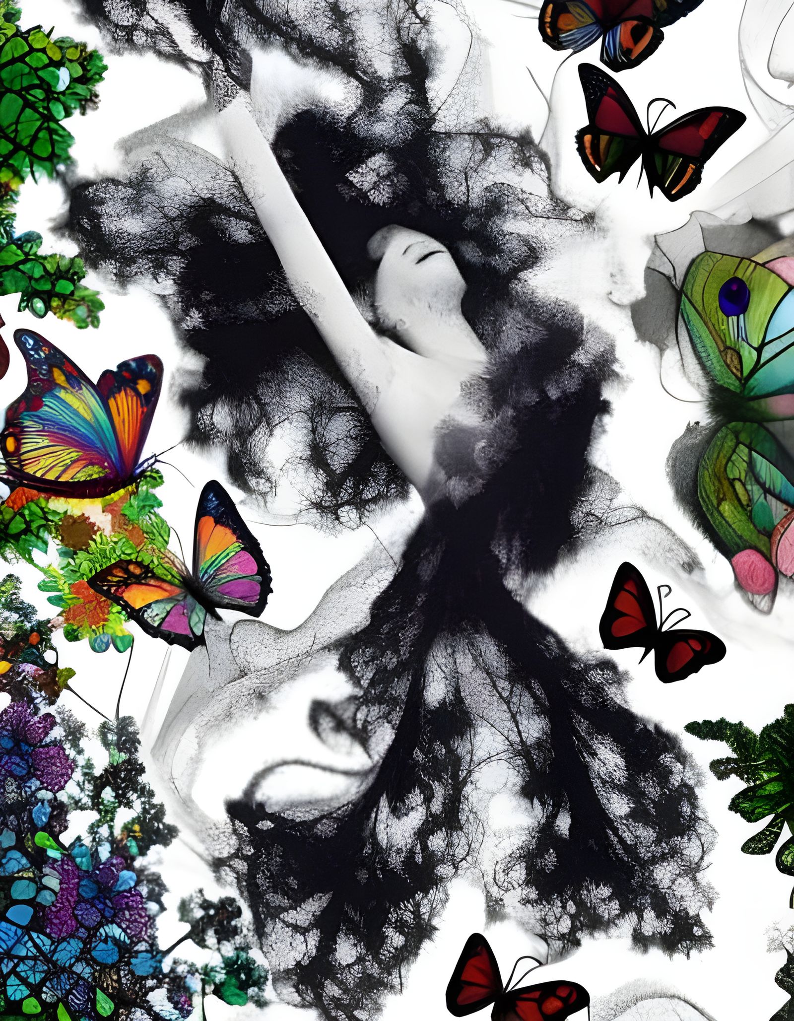 Ethereal Butterfly Fantasy with Rainbow Flowers