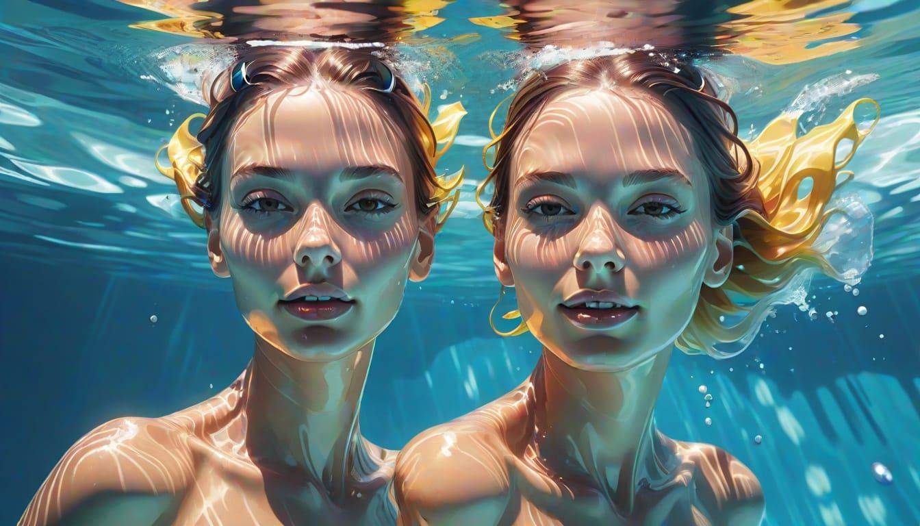 Sultry Underwater Siren in Cartoon Style