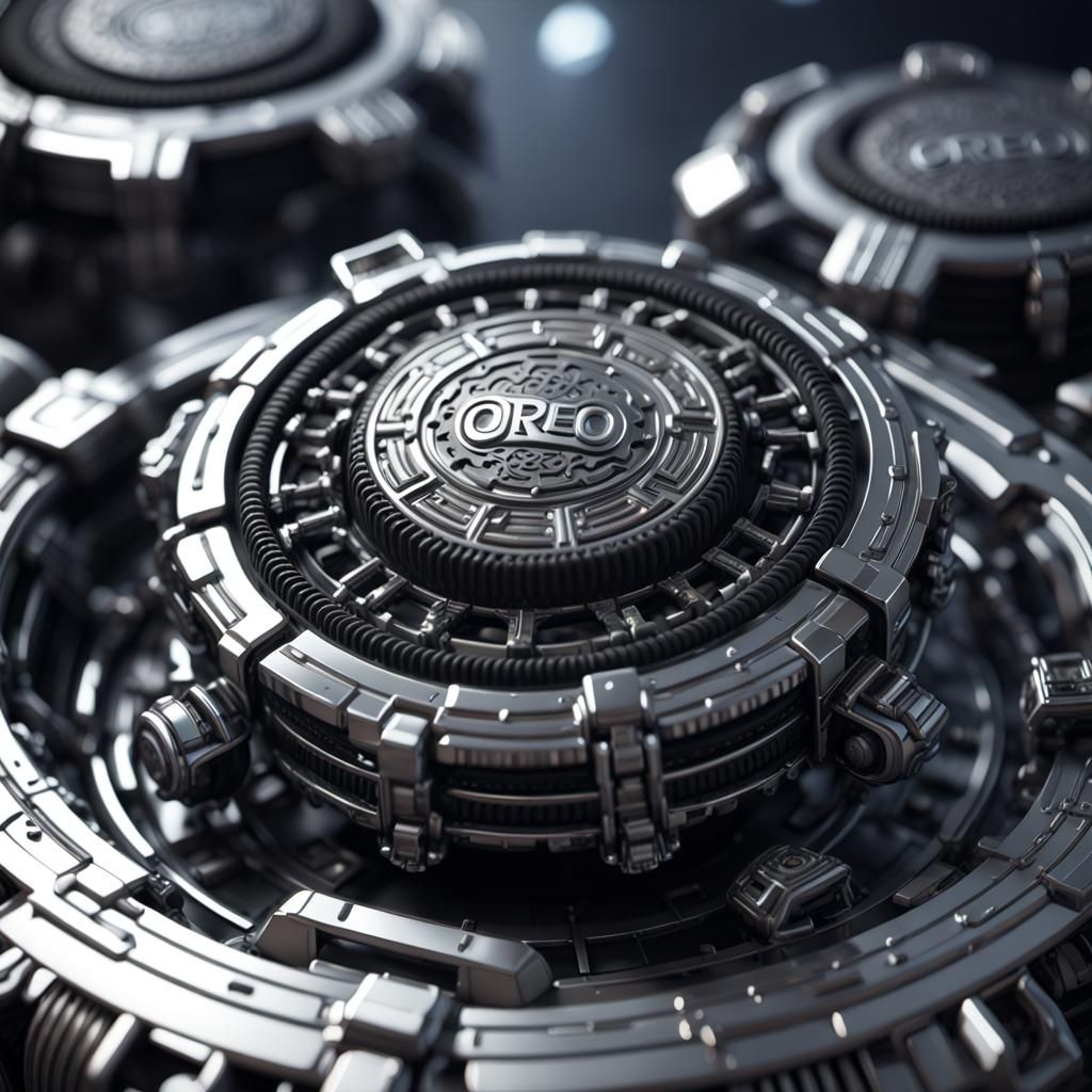 Futuristic Oreo Ornament with Intricate Mech Details