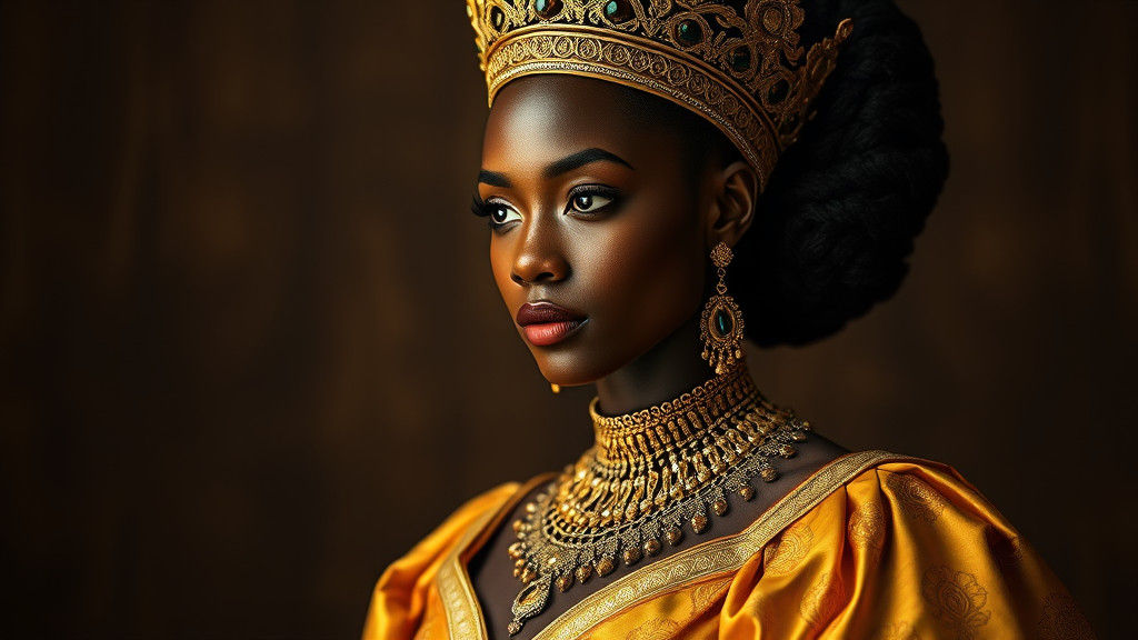 Regal Arafedian Woman in Gold Gown Portrait