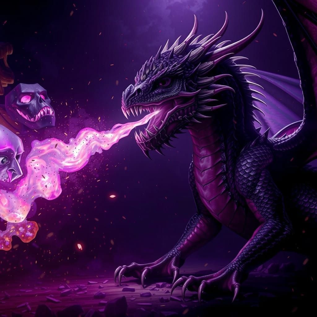 Majestic Dragon in Dark, Gothic Landscape Unleashes Fiery Bl...