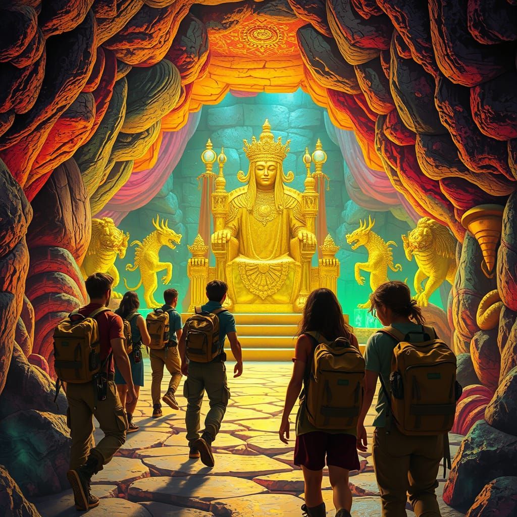 Explorers Discover Neon Lit Throne Room