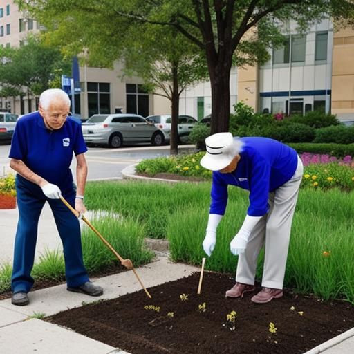 Senior Citizens Planting Seeds in City Garden